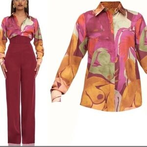 NWT Andrea Iyamah Multicolor Eve Artsy Women’s Abstract Button Down Shirt in Med